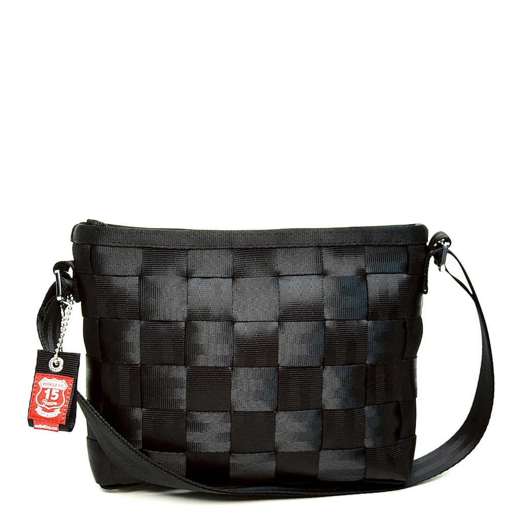 Harveys Black Seatbelt Messenger Bag with Geometric Weave
